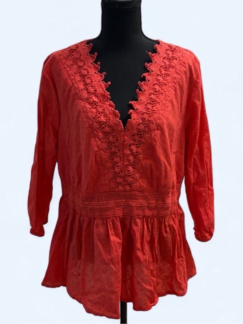 Lane Bryant Coral Lace-Trim V-Neck Peplum Top